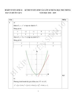 Đáp án đề ôn tập 2 - Kỳ thi tuyển sinh vào Lớp 10 Trung học Phổ thông môn Toán - Năm học 2018-2019 - Bí kíp tuyển sinh 10